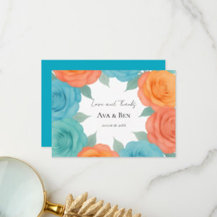Aquarell Orange und Türkis Rosen Hochzeit Dankeskarte