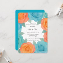 Aquarell Orange und Türkis Rosen Hochzeit