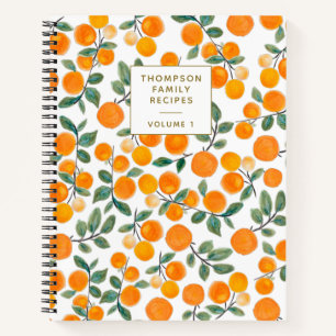 Aquarell Orange Zitrus Personalisiertes Rezept  Notizbuch
