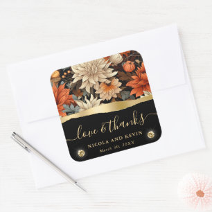 Aquarell Orangebraune Herbstblätter Hochzeit Quadratischer Aufkleber
