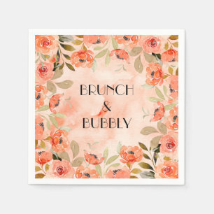 Aquarell Orangefarbene Blumen Brunch und Sprudelnd Serviette
