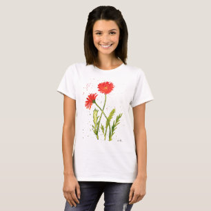 Aquarell orangefarbene Blumen Wildblumen Sommer Na T-Shirt