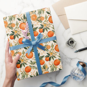 Aquarell-Orangen- und blühendes Zweige-Muster Geschenkpapier