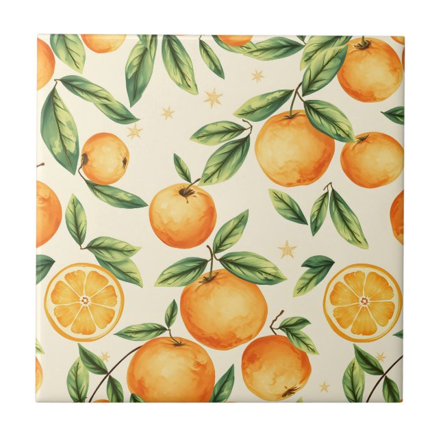 Aquarell-Orangen-Zitrusmuster Fliese (Vorderseite)