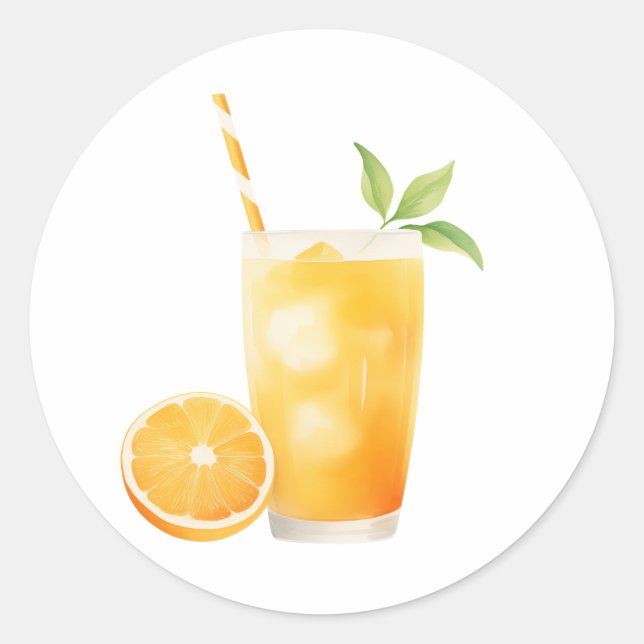Aquarell Orangesaft Runder Aufkleber (Vorderseite)