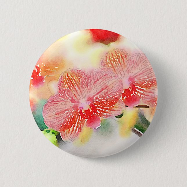 Aquarell-Orchideen Button (Vorderseite)