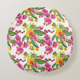 Aquarell-Orchideen-Design 18 Rundes Kissen