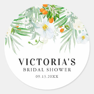 Aquarell-Orchideen & Kumquats Florale Hochzeitsdus Runder Aufkleber