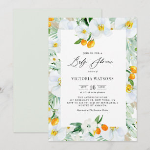 Aquarell-Orchideen und Kumquats Sommer-Baby-Party Einladung