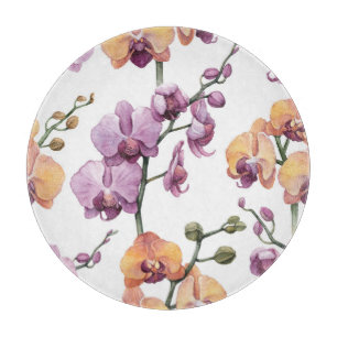 Aquarell-Orchideenblüten, nahtloses Muster. Schneidebrett