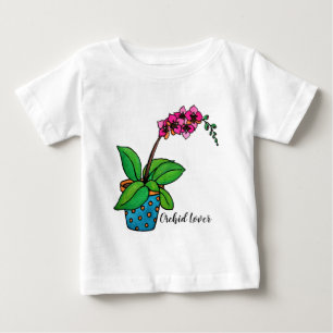Aquarell-Orchideenpflanze in schönem Topf Baby T-shirt