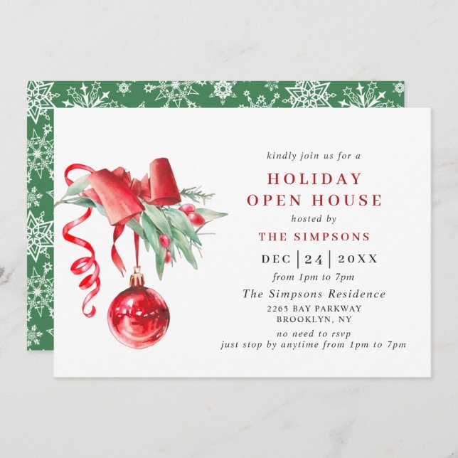 Aquarell Ornament CHRISTMAS FERIENHAUS Einladung (Vorne/Hinten)