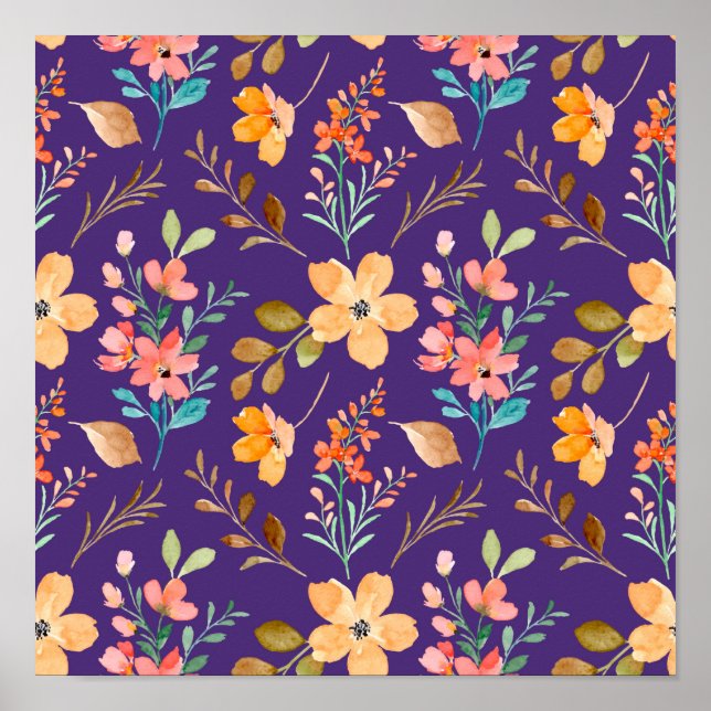 Aquarell-Ornamentale Blume Poster (Vorne)