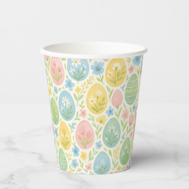 Aquarell-Oster-Ei-Blumen-Papierbecher Pappbecher (Vorderseite)