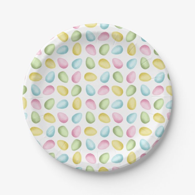 Aquarell-Oster-Eier Pastell Bunter Muster Pappteller (Vorderseite)