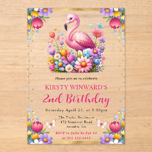 Aquarell-Oster-Flamingo-Frühlingsblumen-Geburtstag Acryleinladungen