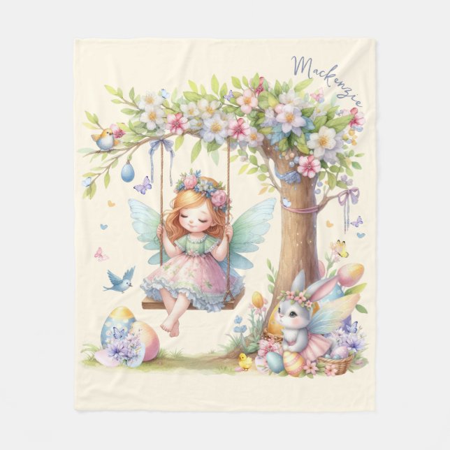 Aquarell-Oster-Frühlingsfee Fleecedecke (Vorderseite)
