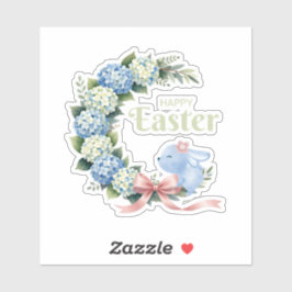Aquarell-Oster-Hortensien-Kranz Süßer Hase Aufkleber