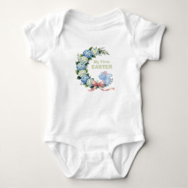 Aquarell-Oster-Hortensien-Kranz Süßer Hase Baby Strampler