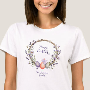Aquarell-Oster-Lavendel-Kranz-Eier-Hübscher Hase T-Shirt