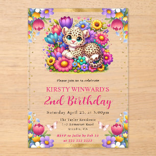 Aquarell-Oster-Leopard-Frühlingsblumen-Geburtstag Acryleinladungen