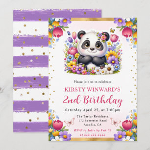 Aquarell-Oster-Panda-Frühlingsblumen-Geburtstag Einladung