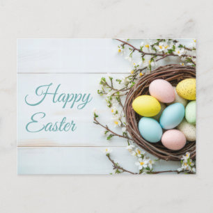 Aquarell Oster Postkarte mit Ostereiern im Nest