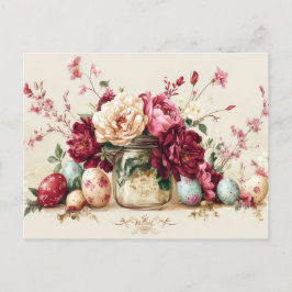 Aquarell Oster Postkarte mit Ostereiern und Blumen