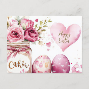 Aquarell Oster Postkarte mit Ostereiern und Blumen