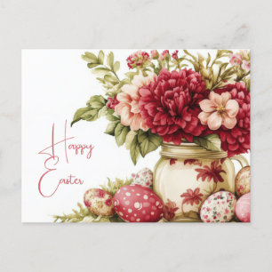 Aquarell Oster Postkarte mit Ostereiern und Blumen