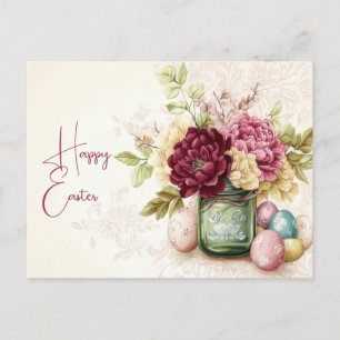 Aquarell Oster Postkarte mit Ostereiern und Blumen