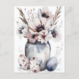 Aquarell Oster Postkarte mit Ostereiern und Blumen