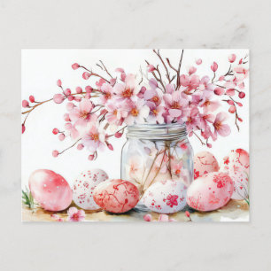 Aquarell Oster Postkarte mit Ostereiern und Blumen