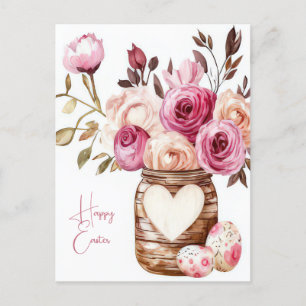 Aquarell Oster Postkarte mit Ostereiern und Blumen
