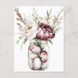 Aquarell Oster Postkarte mit Ostereiern und Blumen