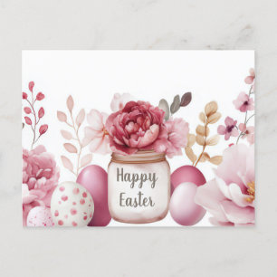 Aquarell Oster Postkarte mit Ostereiern und Blumen