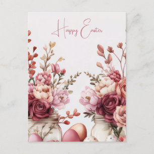 Aquarell Oster Postkarte mit Ostereiern und Blumen
