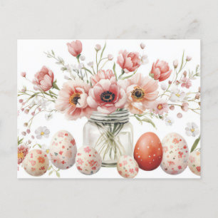 Aquarell Oster Postkarte mit Ostereiern und Blumen