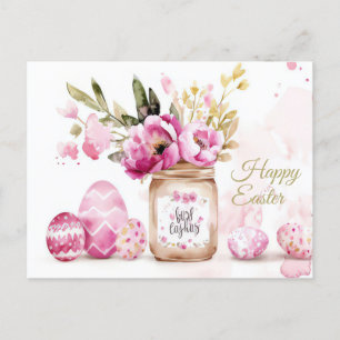 Aquarell Oster Postkarte mit Ostereiern und Blumen