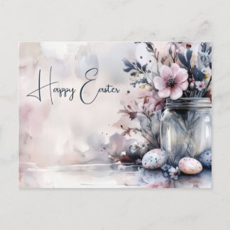 Aquarell Oster Postkarte mit Ostereiern und Blumen