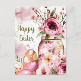 Aquarell Oster Postkarte mit Ostereiern und Blumen