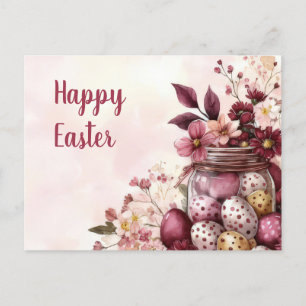 Aquarell Oster Postkarte mit Ostereiern und Blumen