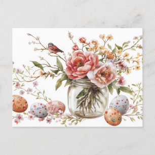 Aquarell Oster Postkarte mit Ostereiern und Blumen