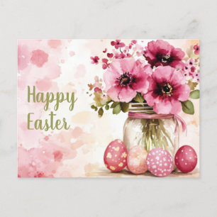 Aquarell Oster Postkarte mit Ostereiern und Blumen