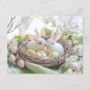 Aquarell Oster Postkarte mit Osternest und Hasen