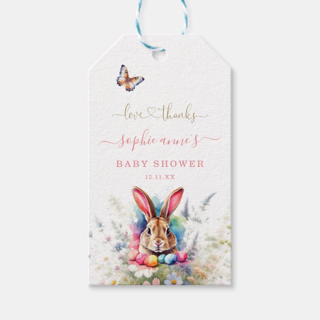 Aquarell Osterferien Wildblumen Bunny Baby Dusche Geschenkanhänger (Vorderseite)