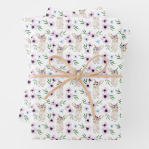 Aquarell-Osterhase Blumenmuster Geschenk Weiß Geschenkpapier Set