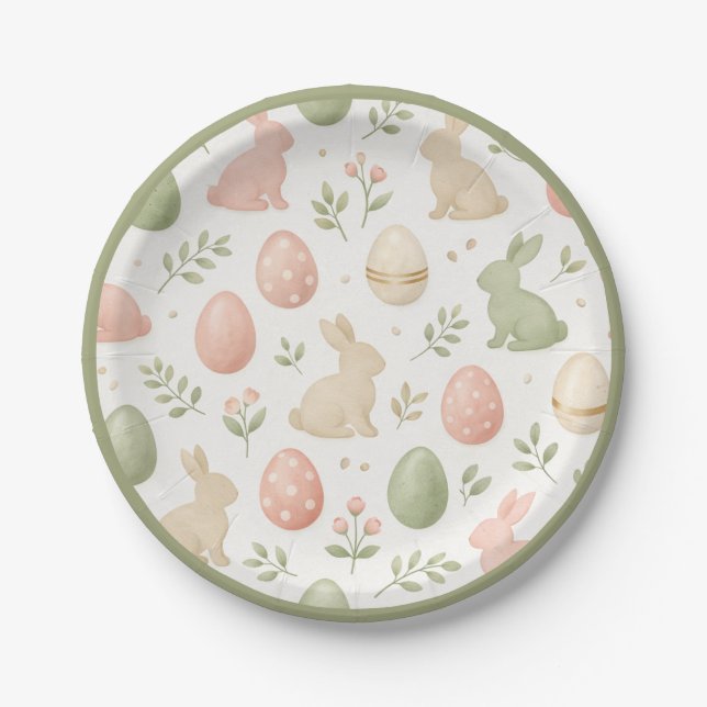 Aquarell-Osterhase & Eier Pastell-Party Pappteller (Vorderseite)