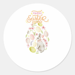 Aquarell-Osterhase & Eier Runder Aufkleber