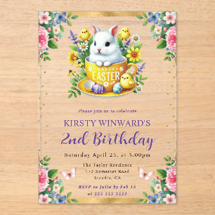 Aquarell-Osterhase Frühlingsblumen Geburtstag Acryleinladungen